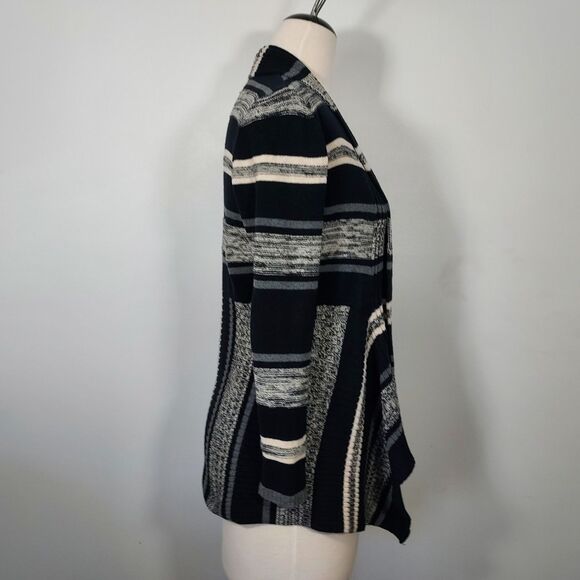 St John's Bay Womens Small Open Front Striped Waterfall Cardigan Sweater Cotton - Picture 5 of 12